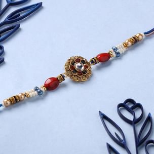 Pearl And Bead Kundan Rakhi