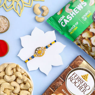 Elegant Beaded Rakhi With Cashews N Choco Treats