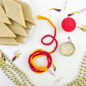 Elegant Bhai Dooj Thread With Kaju Katli Elegant Bhai Dooj Thread With Kaju Katli