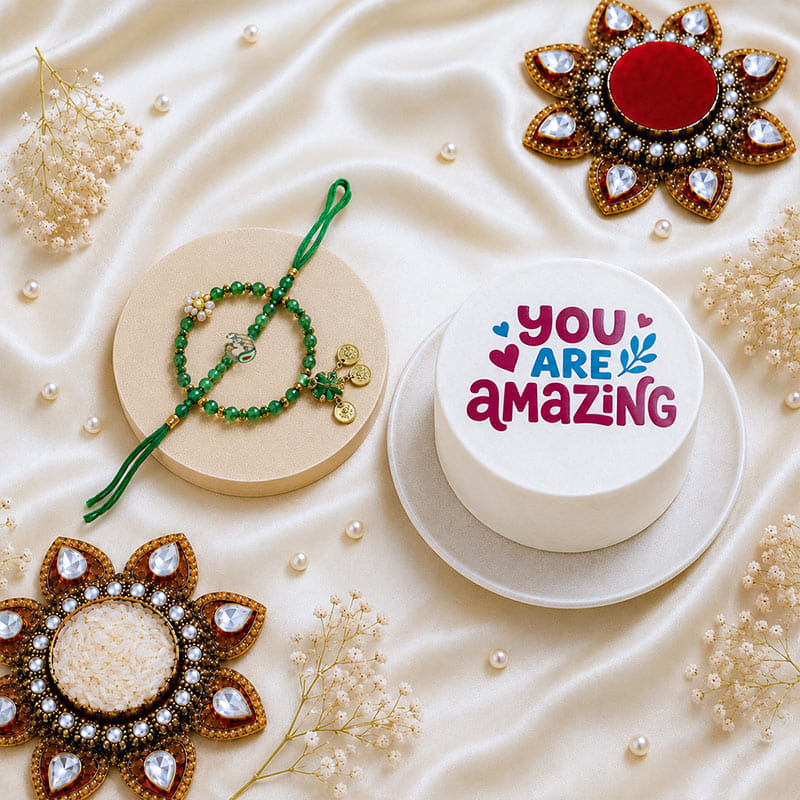 Elegant Bhaiya Bhabhi Rakhi With Cake