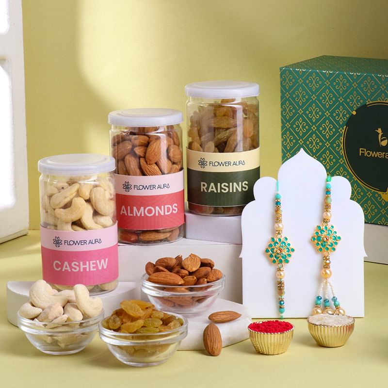 Elegant Bhaiya Bhabhi Rakhi With Dry Fruits Gift Set