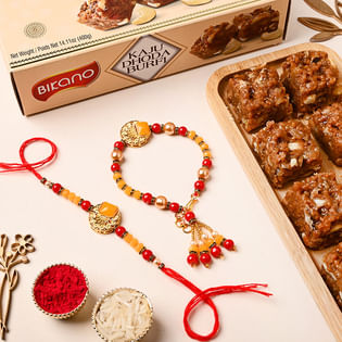 Send Bhaiya Bhabhi Rakhi Set  N Kaju Dhoda Burfi Online