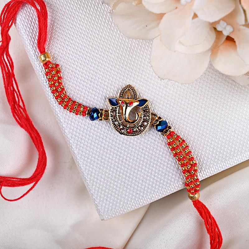 Elegant Blue Stone Ganesha Rakhi - One Ganesh Rakhi