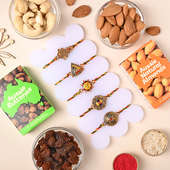 Set of 5 Elegant Designer Rakhi With Dry Fruits