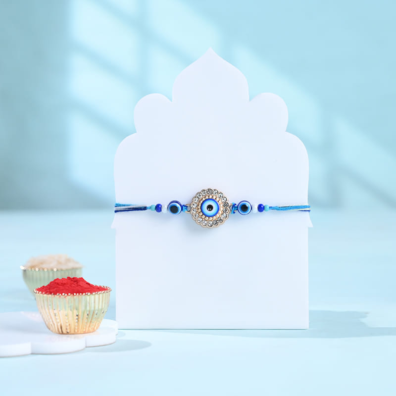 Elegant Evil Eye Rakhi With Hazelnut Rocks