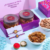 Elegant Floral Rakhi Duo N Almonds Raisins Treats