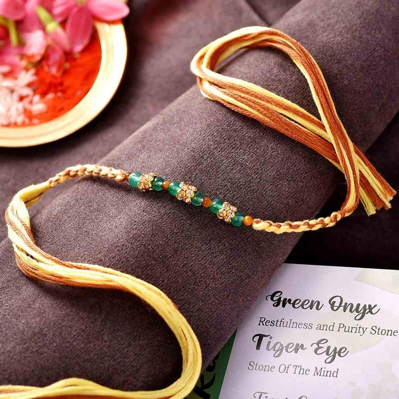 Elegant Green Oynx N Tiger Eye Rakhi