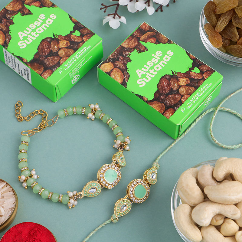 Elegant Kundan Rakhis With Sultanas N Cashews