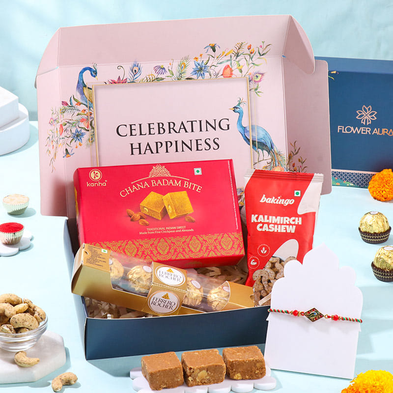 Elegant Mor Pankh Rakhi With Festive Treats