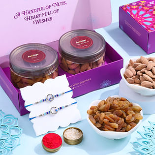 Elegant Moti Rakhi Duo N Almond Raisin Treats