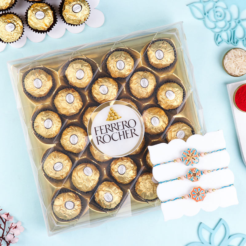Elegant Pastel Rakhi Set With Choco Delights