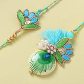 Elegant Peacock Bhaiya Bhabhi Rakhi Set