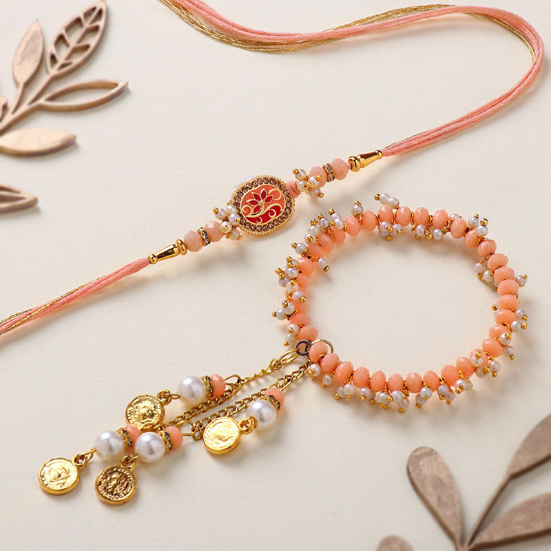 Elegant Pink Beads Bhaiya Bhabhi Rakhi