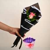 Elegant Pink Rose With Chocolate Surprise