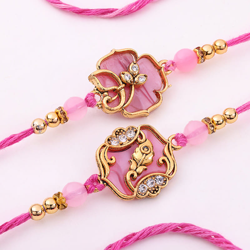 Buy Elegant Pink Stone Fancy Rakhi Set Of 2 Online 