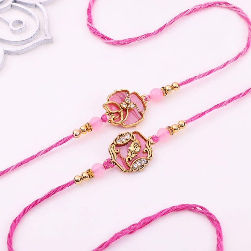 Buy Elegant Pink Stone Fancy Rakhi Set Of 2 Online 