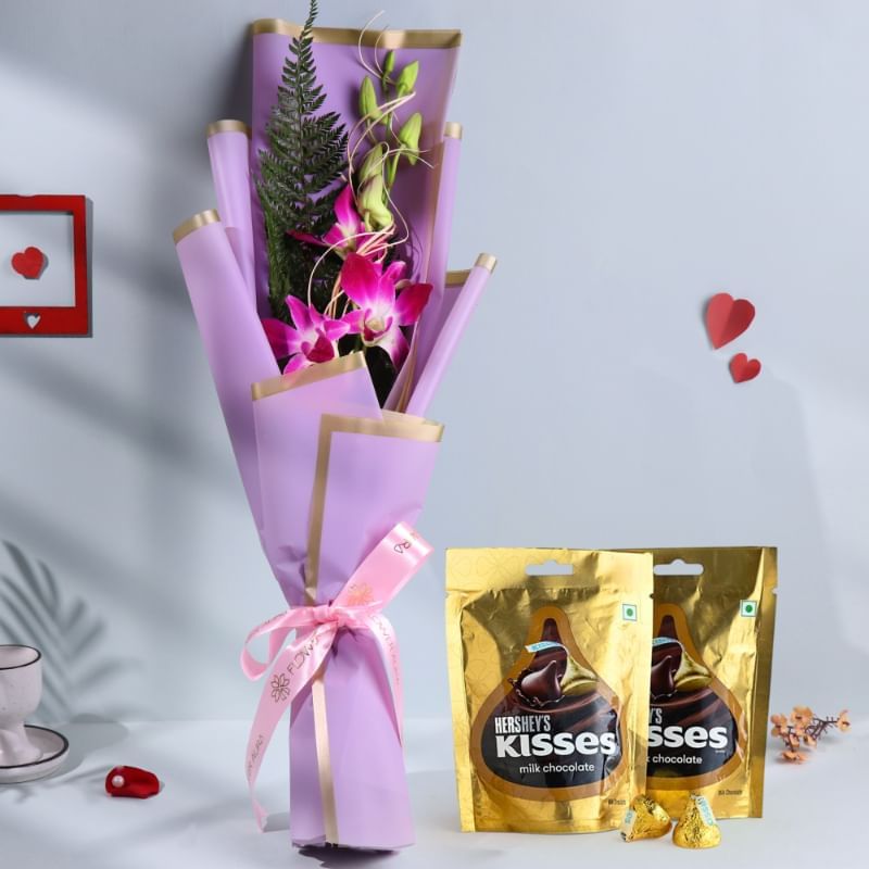 Elegant Purple Orchid With Chocolates