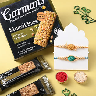 Set of 2 Elegant Rakhi With 6 Muesli Bars