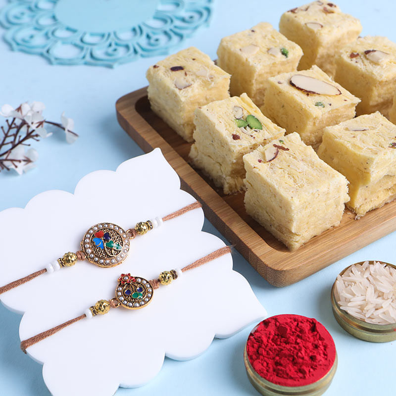 Elegant Rakhi Duo With Soan Papdi-UK