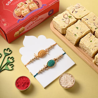 Send Elegant Rakhi Duo with Soan Papdi to Brother in UK