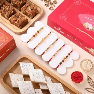 Elegant Rakhi Set With Haldirams Dhoda Burfi N Kaju Katli