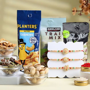 Elegant Rakhi Trio With Nutty Treats