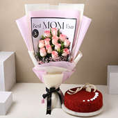 Elegant Rose Bouquet With Cake Mom Duo
