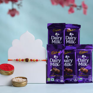 Elegant Rudraksha Rakhi With Dairy Milk Chocolates