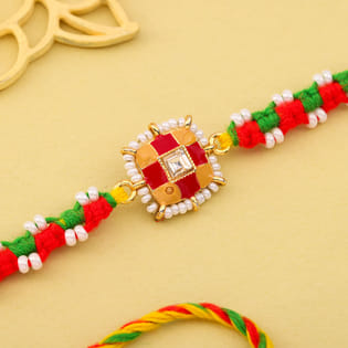 Elegant Square Gold Toned Pearl Rakhi
