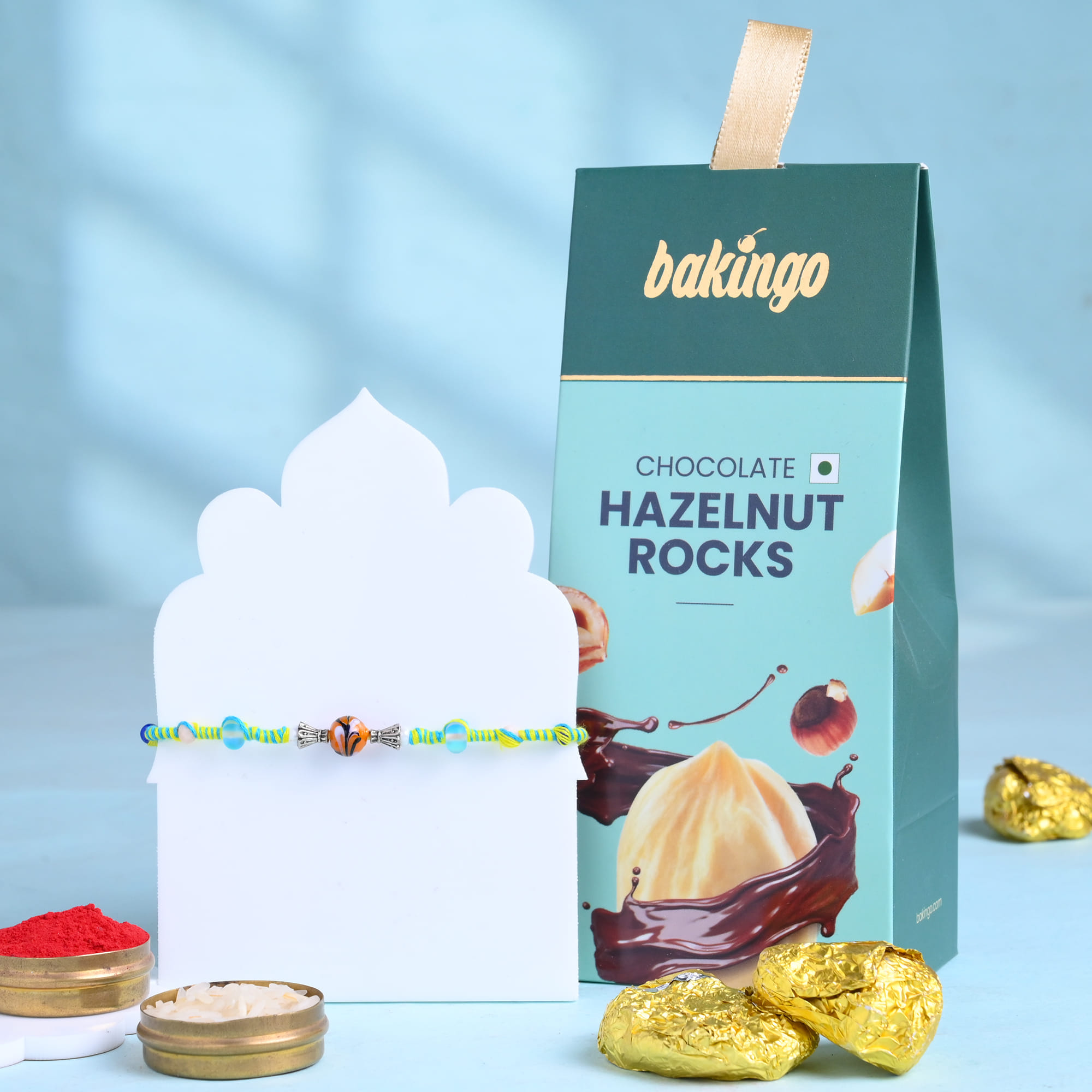 Elegant Tiger Bead Rakhi N Hazelnut Rocks