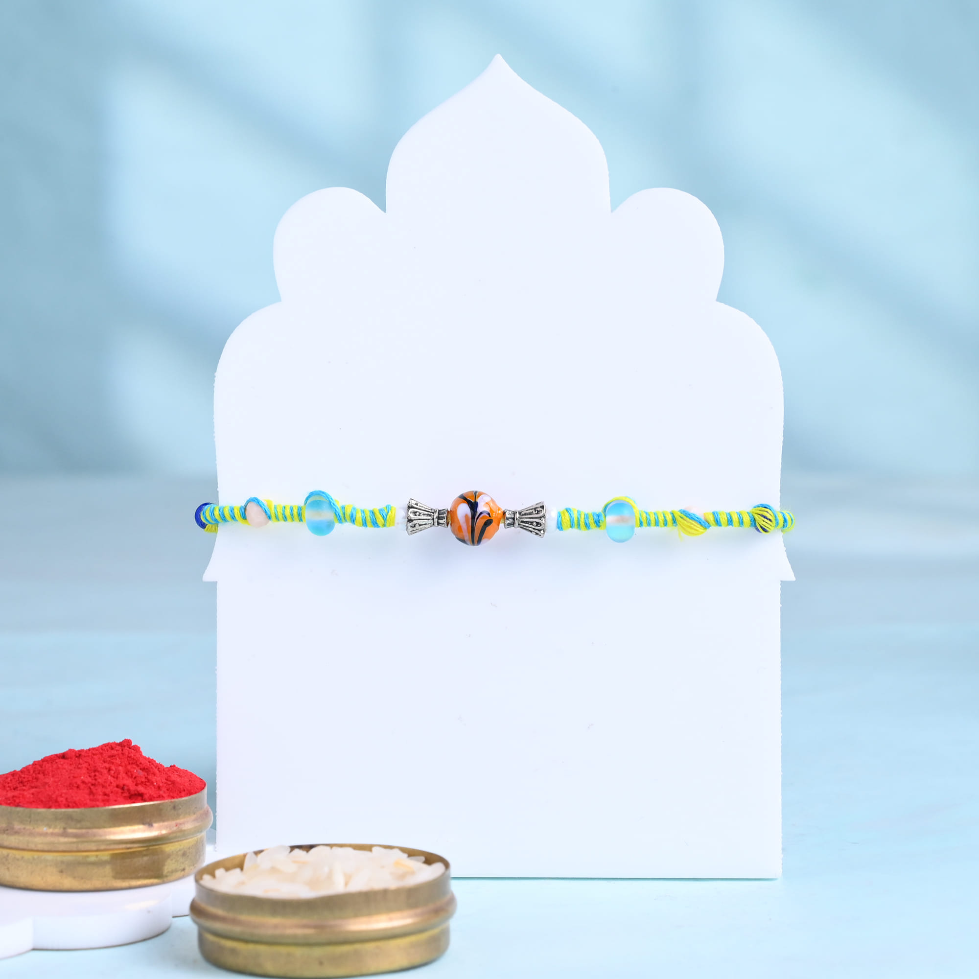 Elegant Tiger Bead Rakhi N Hazelnut Rocks
