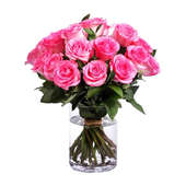Elegant Vase Of 18 Pink Roses