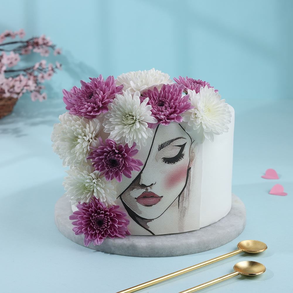 Elegant Womens Day Tall Vanilla Cake