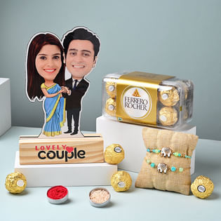 Elephant Designer Rakhis With Caricature N Ferrero Rocher