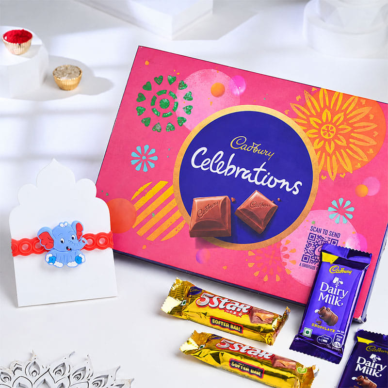 Elephant Kids Rakhi With Celebrations Box