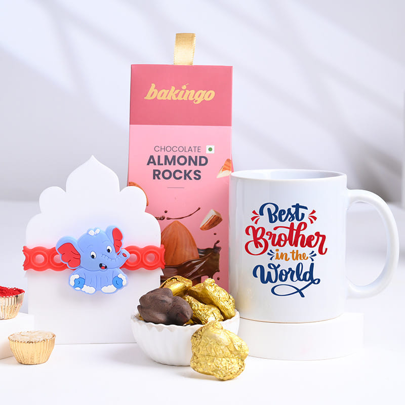 Elephant Kids Rakhi With Choco Almond N Mug