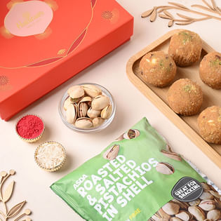 Sweet Ladoo And Pistachios With Bhai Dooj Tikka
