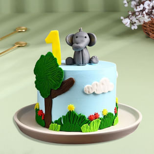 Side View of Elephant Safari Jungle Cake