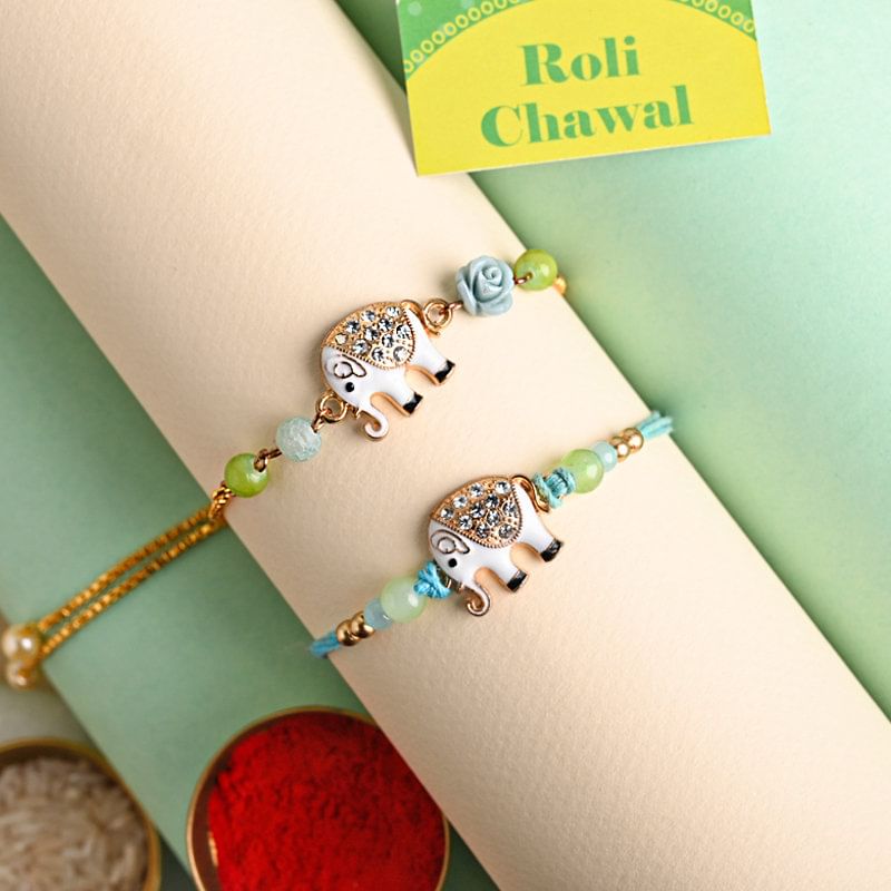 Send Fancy Rakhi for Brother - Embedded Elephant Charm Rakhis online