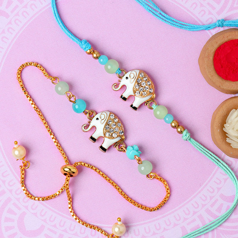 Set of Stone Studded Elephant Rakhi