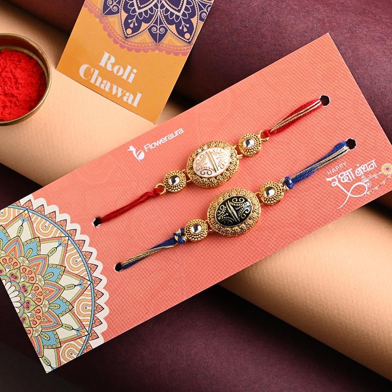 Order Embedded Metal Charm Rakhis Online - Fancy Rakhi