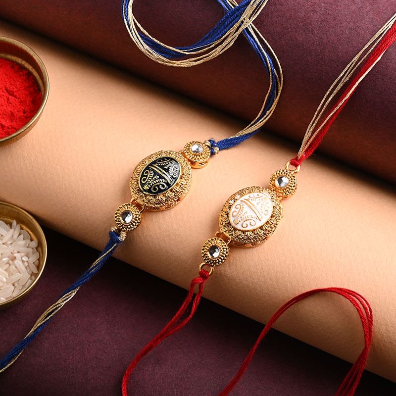 Embedded Metal Charm Rakhis: Pair rakhi online