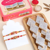 Embellished Om N Swastik Rakhis With Kaju Katli