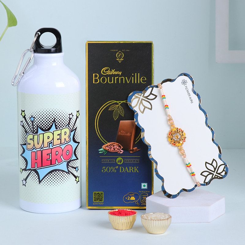Embellished Rakhi With Personalised Sipper Combo