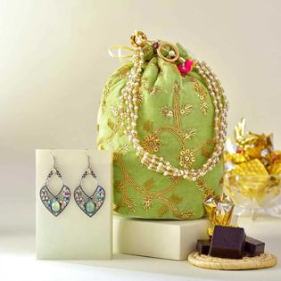 Embroidered Potli N Earrings Hamper
