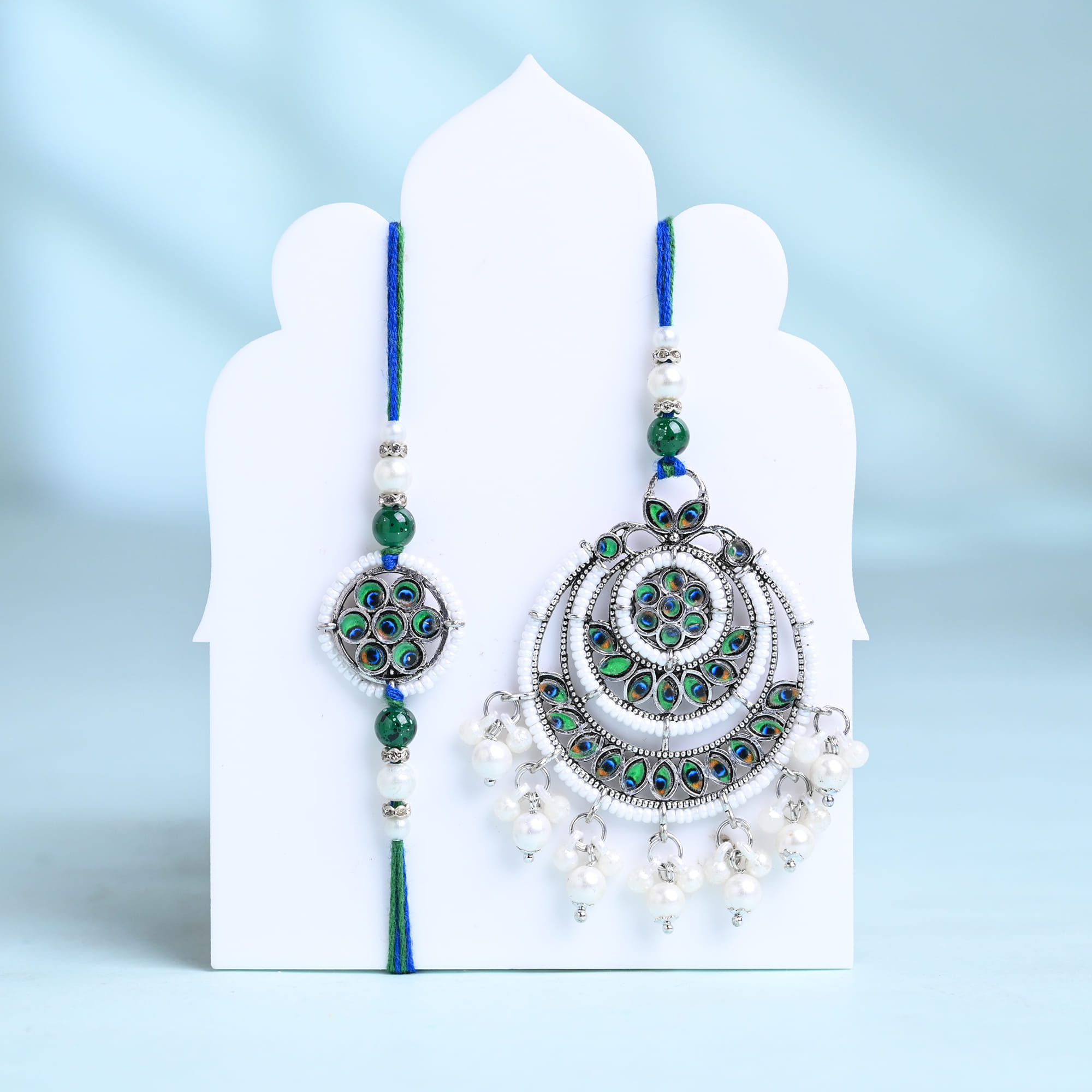 Emerald Pearl Bhai Bhabhi Rakhi N Baklawa Combo