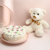 Enchanted Floral White Forest Cake With Teddy Combo