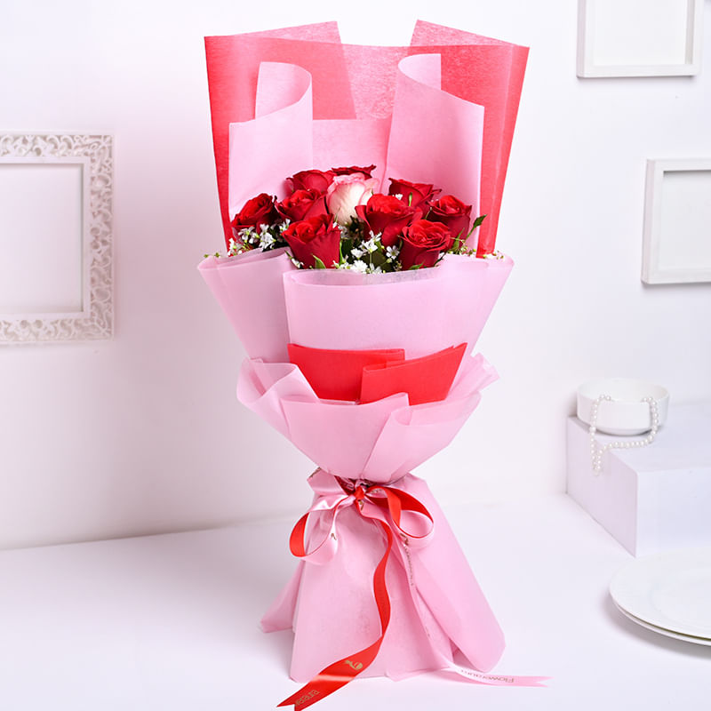 Pink N Red Roses Flower Bouquet Online Delivery