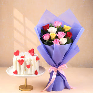 Enchanting Red Velvet Cake N Mixed Roses Combo