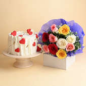 Enchanting Red Velvet Cake N Mixed Roses Combo